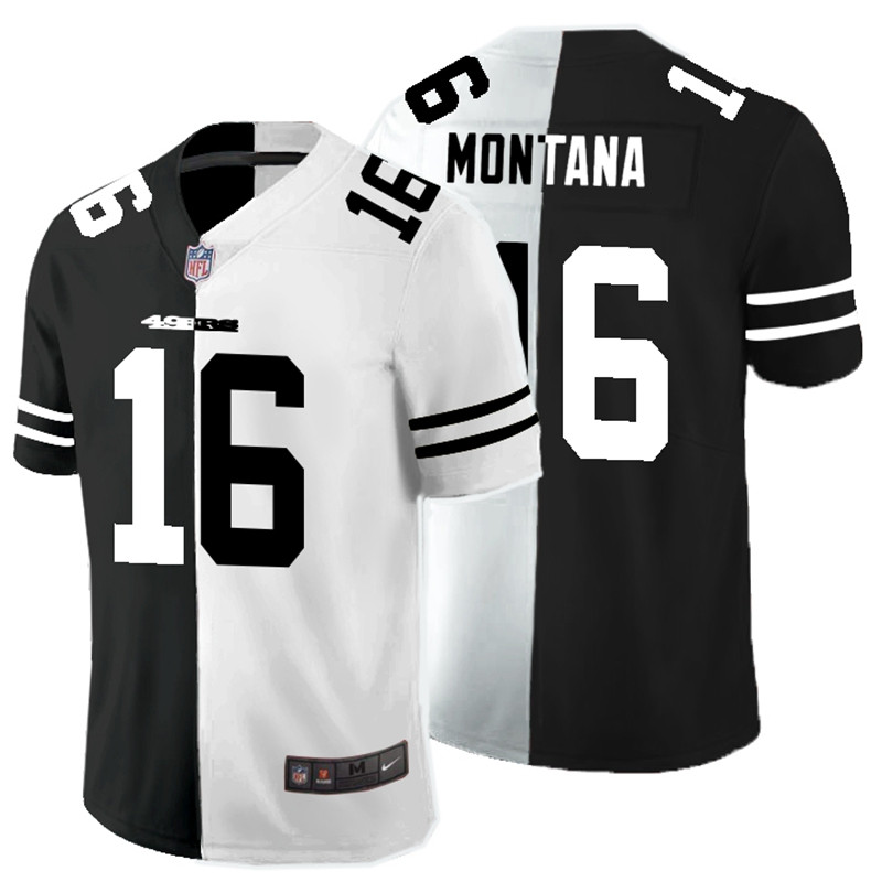 Men's San Francisco 49ers #16 Joe Montana Black & White Split Limited Stitched Jersey